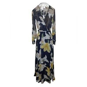 KATE AND LILY, Size 4, Elegant Long Sleeve Floral Dress in Black and Yellow